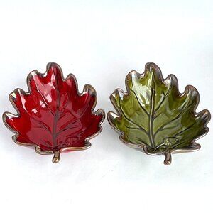 Vtg 2 Target Home Oak Leaf w/ Acorns Dishes Bowls Stoneware Green Dark Red